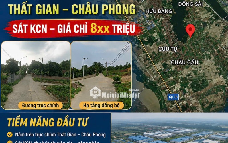 ĐẤT TRỤC CHÍNH THẤT GIAN – CHÂU PHONG    Chỉ từ 8xx triệu  Đường ô tô, dân cư đông đúc  Sát KCN, tiềm năng tăng giá mạnh